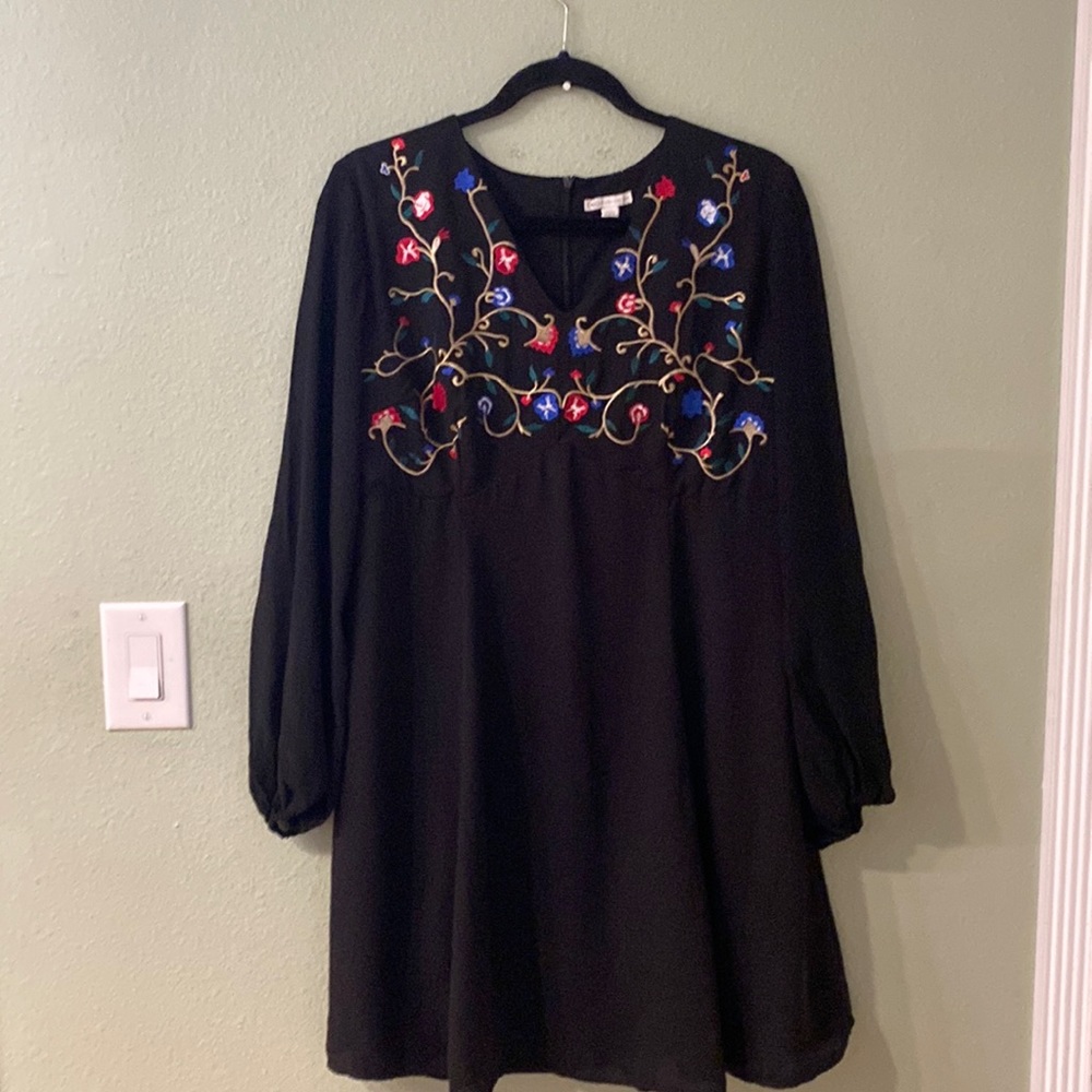 CATO Black Embroidered Dress Size 14